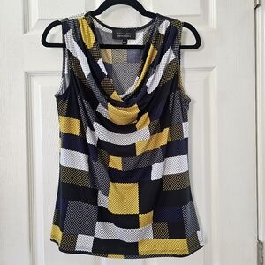 Evan-Picone Black Label Multi Color Sleeveless Scoop Cowl Neck Shirt Size Large